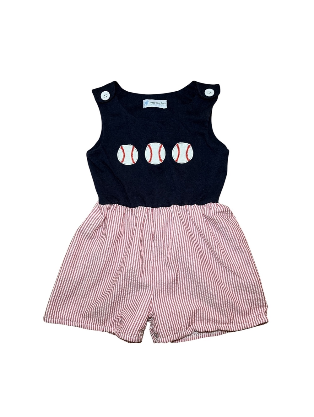 Puppy Dog Tail Boutique 3T Navy Blue Embroidered Baseball Romper